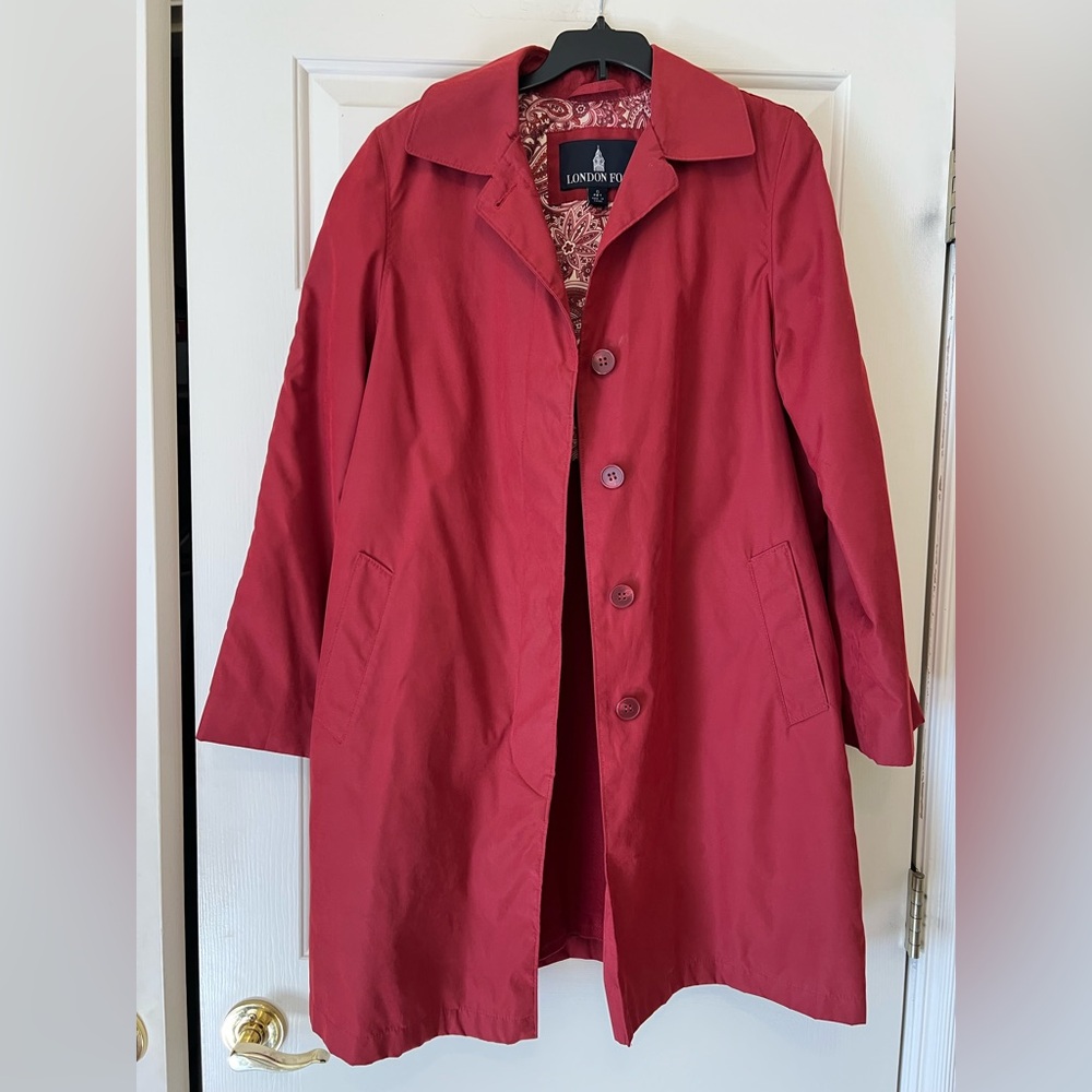 London Fog Women's Crimson Deep Maroon Red Trench Coat size petite small